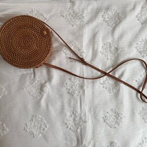 Brown Rattan Circular Crossbody Bag
